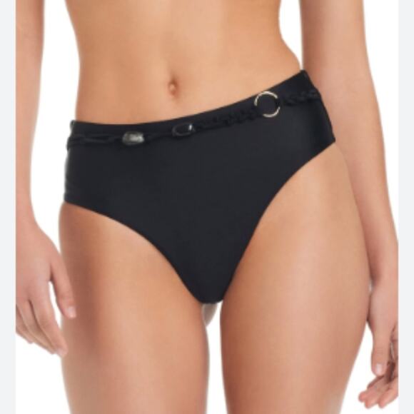 Red Carter Shine Solids O-Ring High Waisted Bikini bottom black - M - Picture 1 of 10